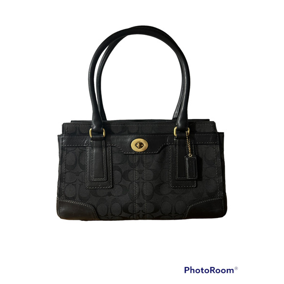 Coach Bags Coach Hamilton Signature Black Canvas Turnlock Bag 162